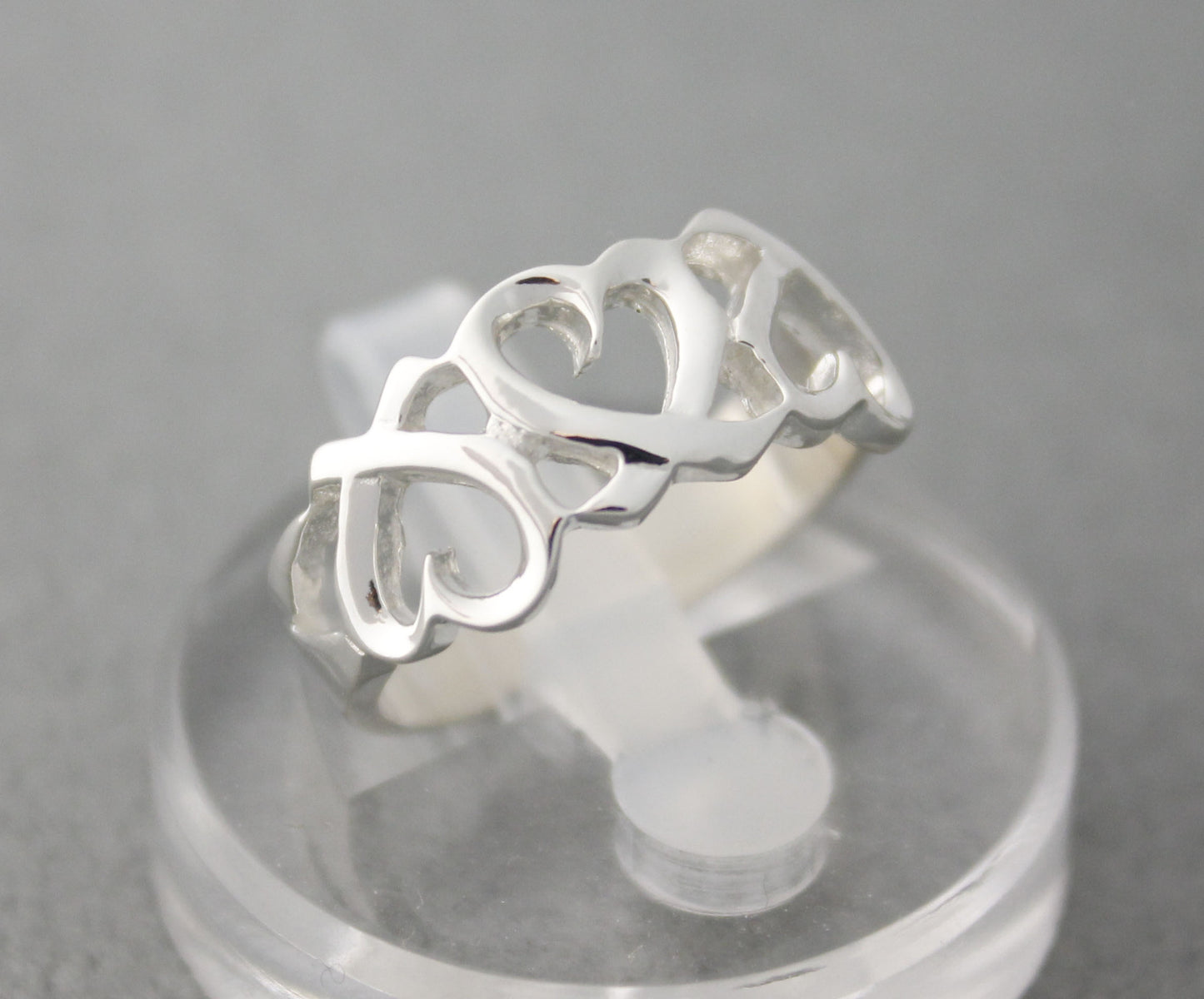 925 Sterling Silver Delicate 3 open Hearts ring, R0427S