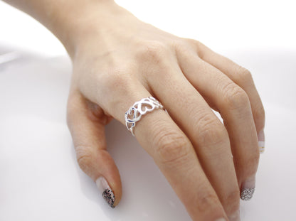 925 Sterling Silver Delicate 3 open Hearts ring, R0427S
