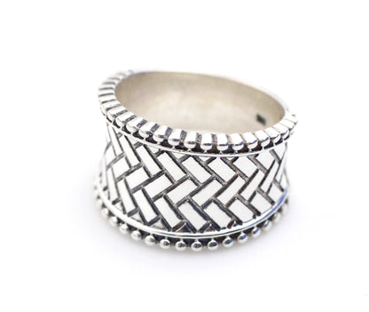 925 sterling silver Artisan Wide Band with Basket weave pattern Ring, Statement ring
