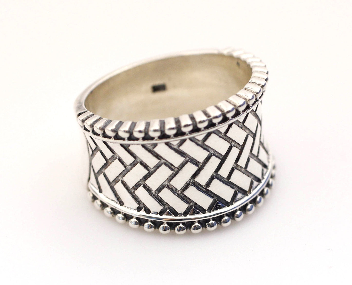 925 sterling silver Artisan Wide Band with Basket weave pattern Ring, Statement ring