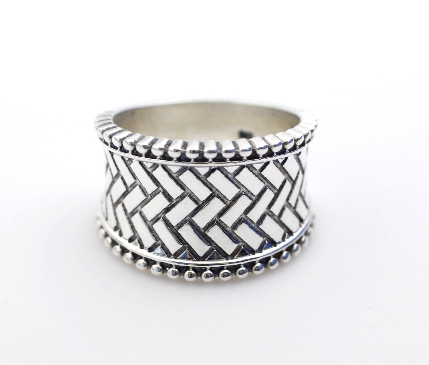 925 sterling silver Artisan Wide Band with Basket weave pattern Ring, Statement ring