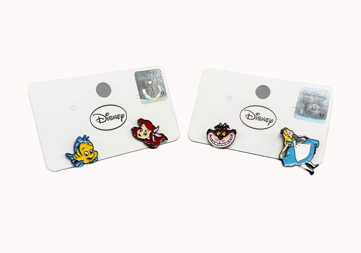 Disney-licensed Little mermaid and Alice in Wonderland earrings, Alice and Cheshire cat stud earrings
