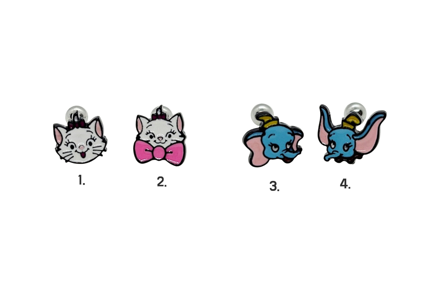 Cute Disney characters Marie cat, Dumbo crew back Barbells Ear Piercing, Surgical Steel cartilage stud, helix stud, tragus conch