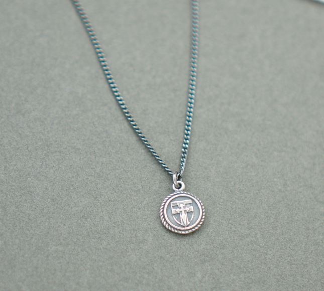 925 Sterling Oxidized Silver Vantage Coin medal , Cross and Hexagram Pendant Necklace