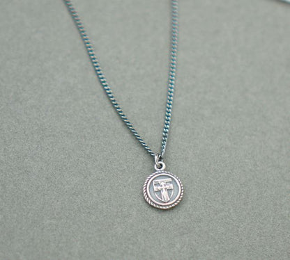 925 Sterling Oxidized Silver Vantage Coin medal , Cross and Hexagram Pendant Necklace