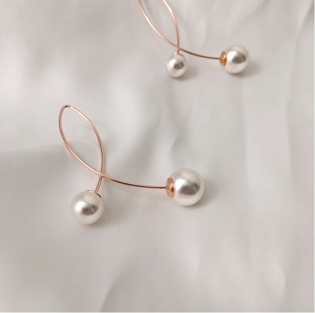 925 Sterling Silver Double Side Pearls line earrings, Pearls Ear jacket