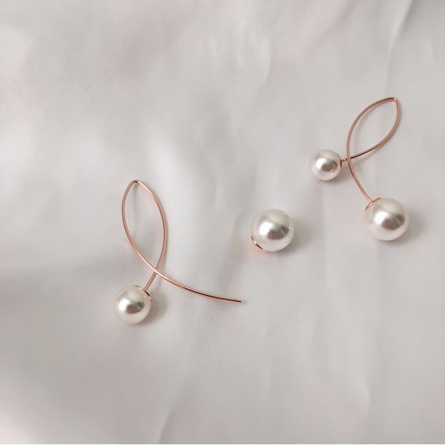 925 Sterling Silver Double Side Pearls line earrings, Pearls Ear jacket