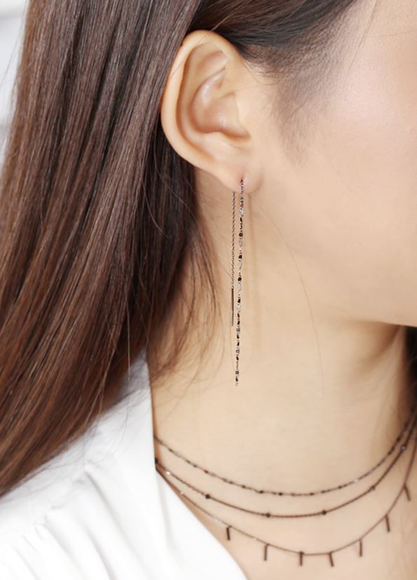 925 Sterling Silver Pressed Long chain Ear Threader , Chain Pull Through Earrings