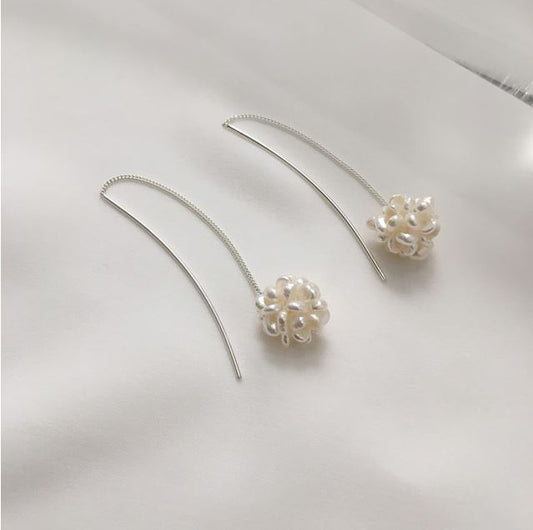 925 Sterling Silver Fresh water pearls Cluster drop Ear Threader,  Pearls Drop threader