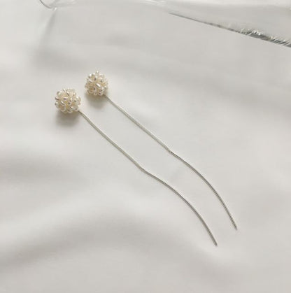 925 Sterling Silver Fresh water pearls Cluster drop Ear Threader,  Pearls Drop threader