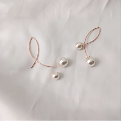 925 Sterling Silver Double Side Pearls line earrings, Pearls Ear jacket