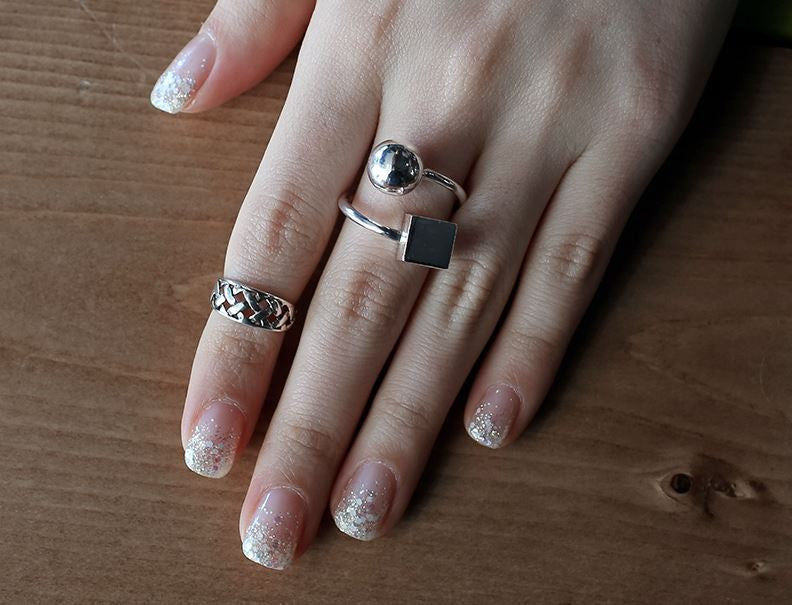 925 Sterling Silver Ball and Cube Statement  Ring, R1104S