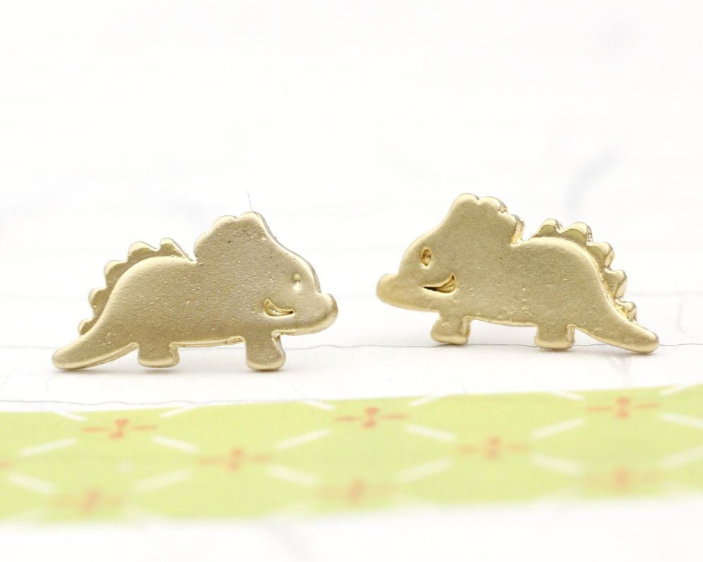 cute and unique Dino Dinosaur Stud Earrings in Gold / Silver