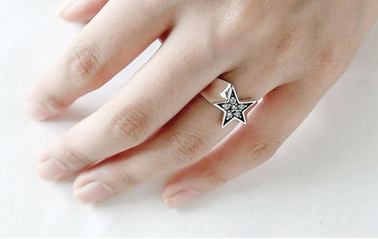 925 Sterling Silver Cubic Pave Setting Star statement Ring
