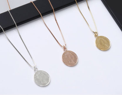 925 Sterling Silver Vantage Coin medal necklace, Elizabeth Coin necklace,