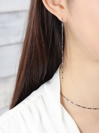 925 Sterling Silver Pressed Long chain Ear Threader , Chain Pull Through Earrings