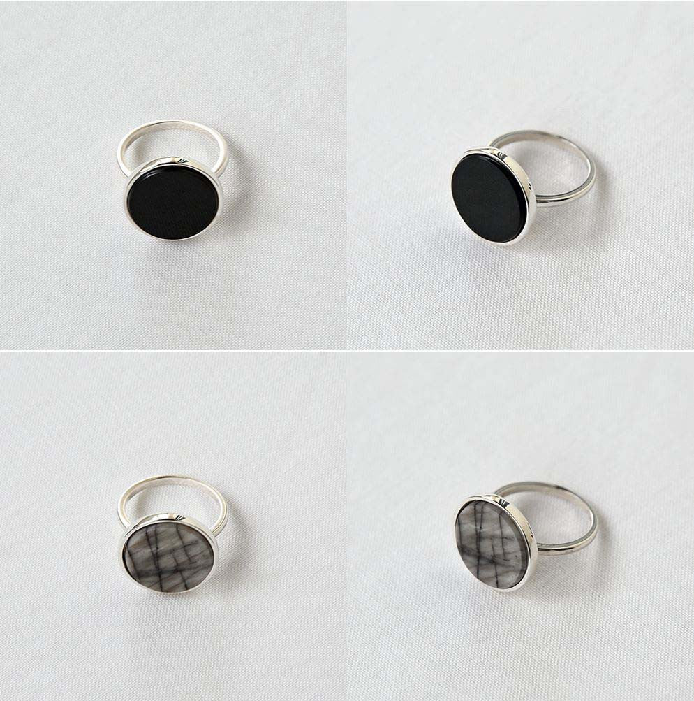 925 Sterling Silver Circle Disc Shape gemstone statement Stacking Rings, Marble Stone Ring, Agate Ring