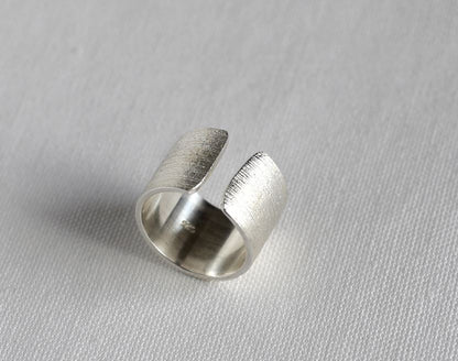 925 Sterling Silver brushed Cuff ring, Tube ring, Knuckle ring, Wide and Thick ring, Stacking Ring, R1140S