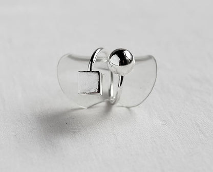 925 Sterling Silver Ball and Cube Statement  Ring, R1104S