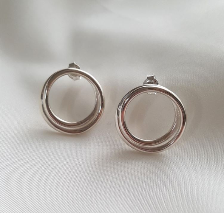 925 sterling silver Luck karma Double Circles stud Earrings, Open Circle Earrings