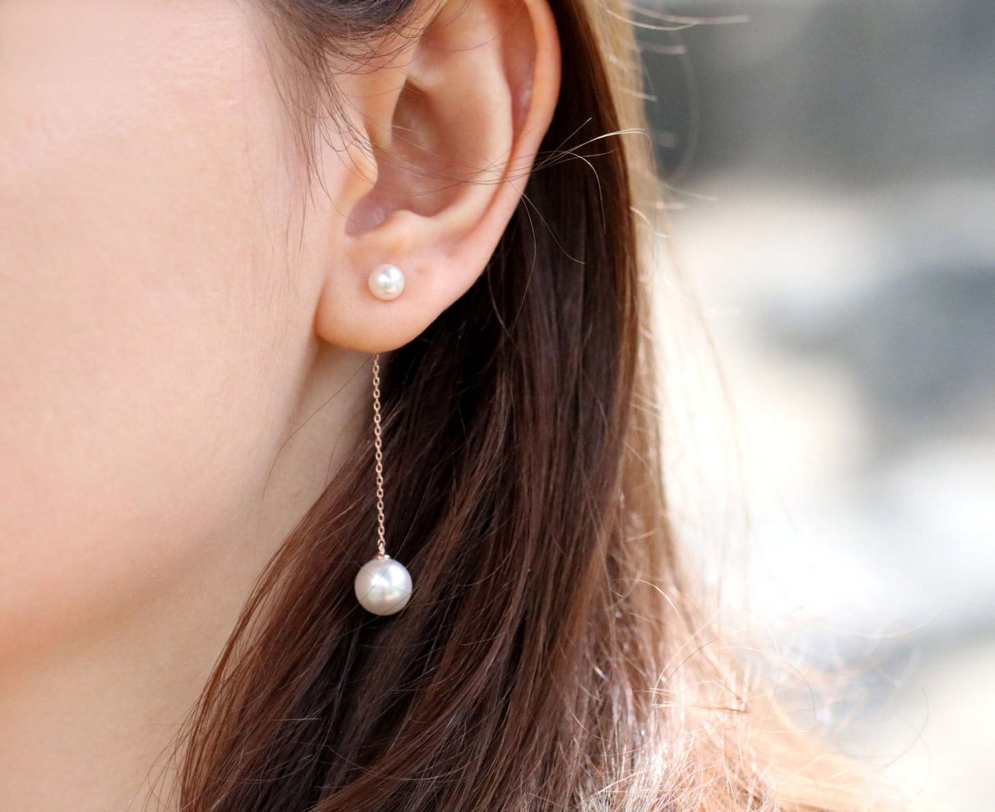 925 silver two ways Long chain pearl earrings ,Long pearl ear jacket, Long chain ear jacket