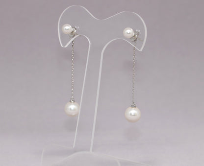 925 silver two ways Long chain pearl earrings ,Long pearl ear jacket, Long chain ear jacket