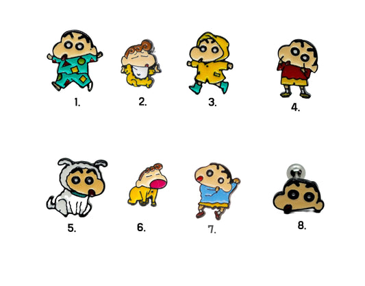 Cute Cartoon characters Kawaii Kureyon Shin Chan and Shiro Screwback screw back ball, Barbells Ear Piercing ,Surgical Steel Screw Back Ear Stud, Cartilage earrings