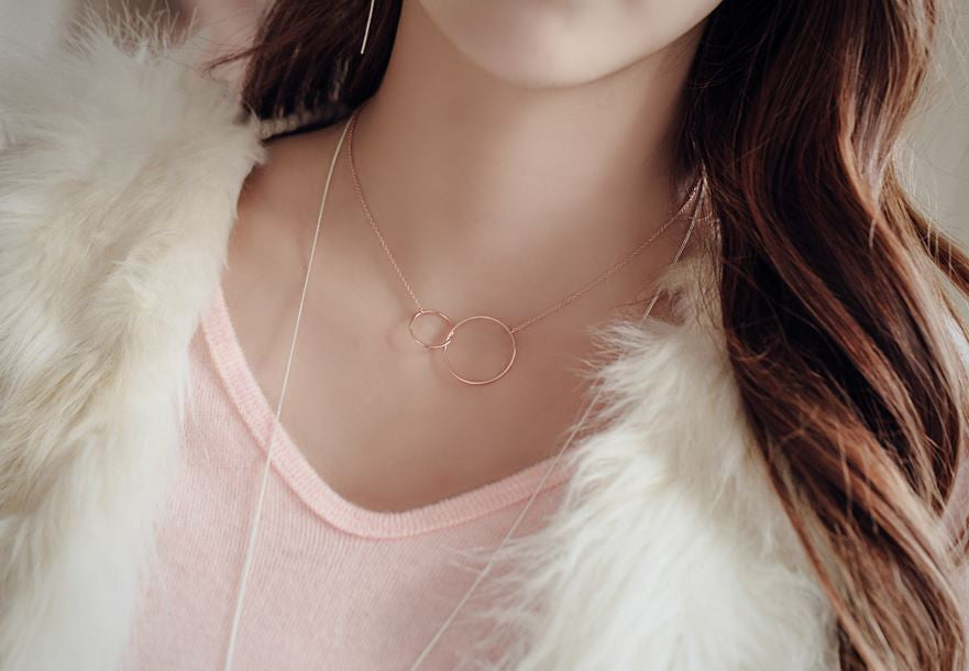 925 Sterling Silver Two Circles Necklace, Infinity Ring Necklace, Linked Circle Necklace