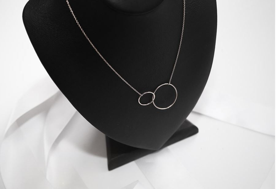 925 Sterling Silver Two Circles Necklace, Infinity Ring Necklace, Linked Circle Necklace