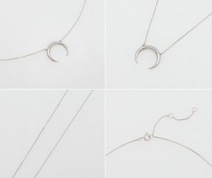 925 sterling silver Cubic detailed Upside Down Moon Necklace, Horn Charm necklace