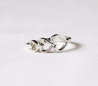 925 Sterling Silver Triple Open Heart Ring, R1088S