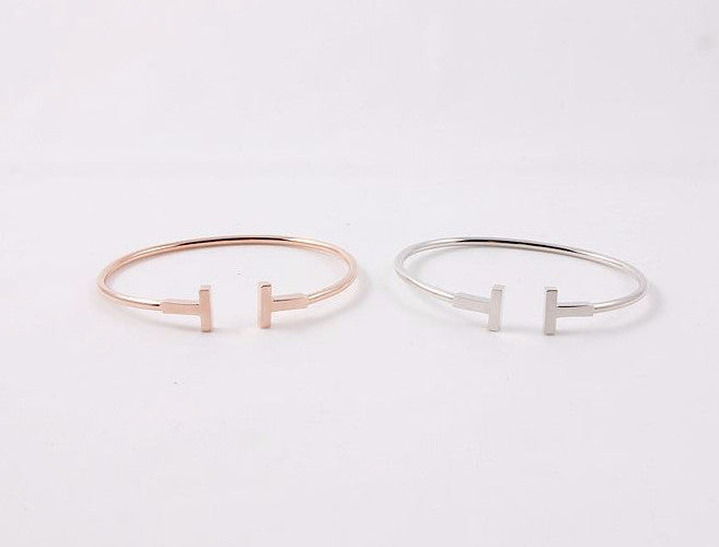 925 sterling silver Double Open Bar Bangle Bracelet ,T bar Bangle, Open Bar Bangle