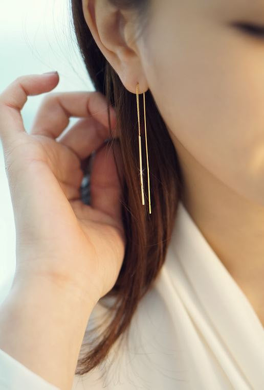 Long Bar Ear Threader ,Pull Through Earrings. Bar Earrings ,long post earrings, Long chain earrings