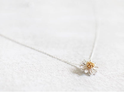 White Daisy flower pendant necklace-3(925 sterling silver / plated over Brass)