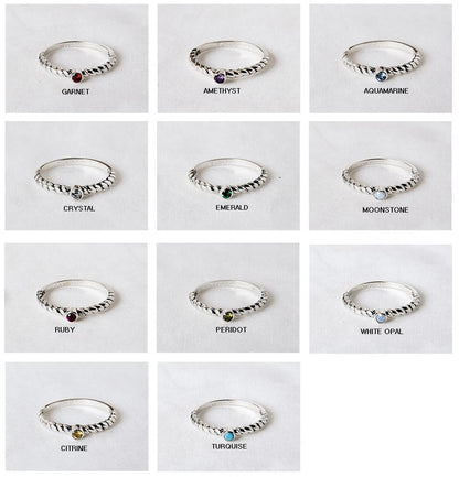 925 Sterling Silver  line Stacking Ring detailed with colored Cubic Zirconia, birthstone ring