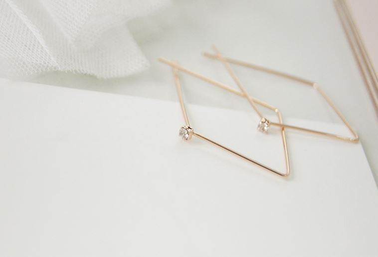 Cubic point Rhombus Hoops, Diamond Shaped Hoops, Geometric Jewelry,  Rhombus Ear Threader , 3 colors