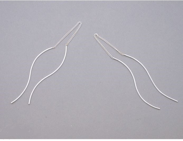 925 Sterling Silver Long Twisted Bar Ear Threader ,Pull Through Earrings. Bar Earrings