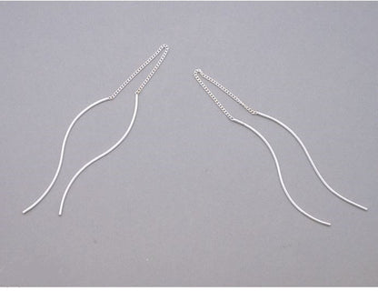 925 Sterling Silver Long Twisted Bar Ear Threader ,Pull Through Earrings. Bar Earrings