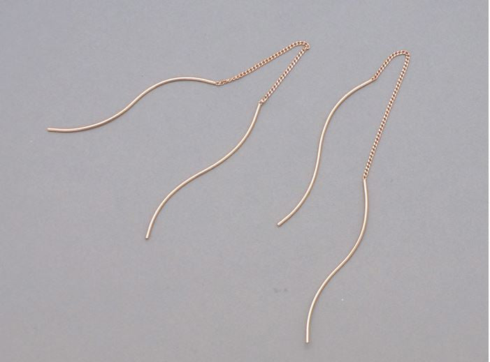 925 Sterling Silver Long Twisted Bar Ear Threader ,Pull Through Earrings. Bar Earrings