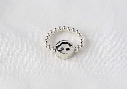 925 sterling silver Ball Bead and Smiley face charm Stretch Ring, rubber band Ring