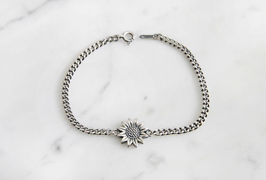 925 sterling silver Sunflower Bracelet ,Flower Bracelet, Friendship Bracelet, Sunflower Jewelry,