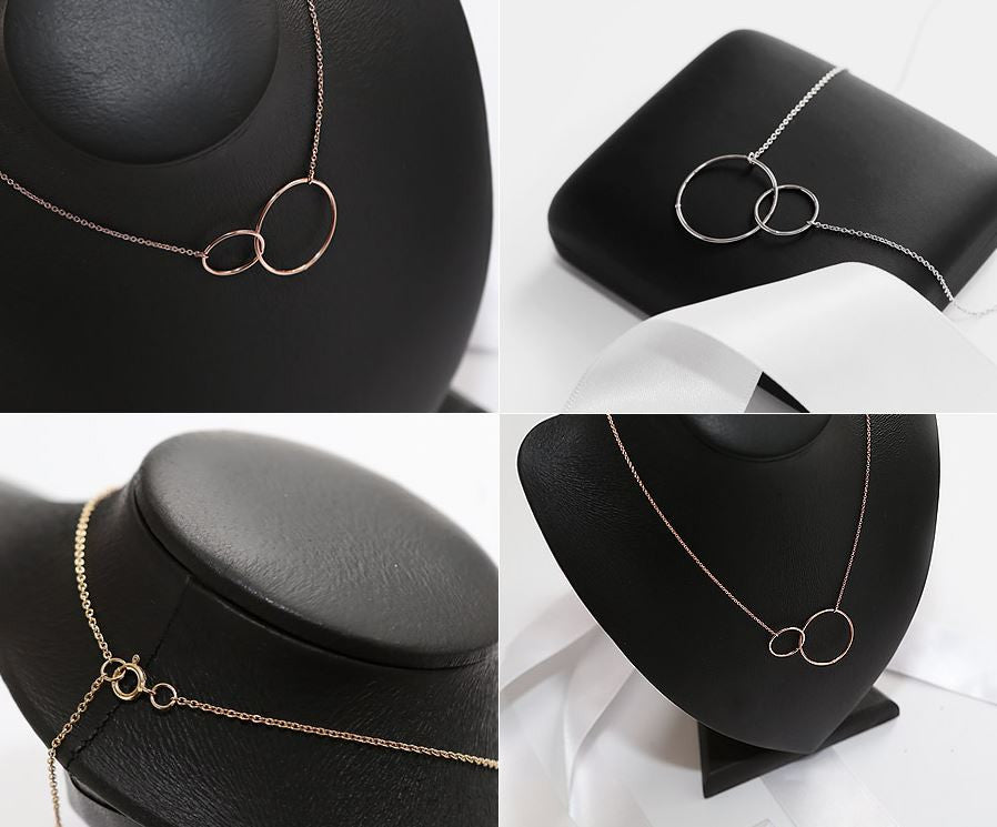 925 Sterling Silver Two Circles Necklace, Infinity Ring Necklace, Linked Circle Necklace