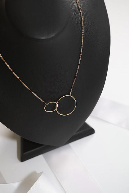 925 Sterling Silver Two Circles Necklace, Infinity Ring Necklace, Linked Circle Necklace