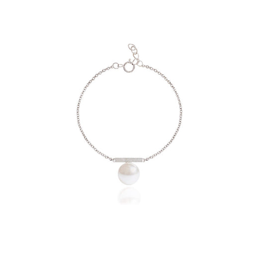 925 sterling silver Tiny square Pipe Bar with Pearl Pendant bracelet