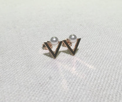 925 Sterling Silver Geometric Stud Earrings, Simple Pearl and Triangle and Square geometric Stud Earrings