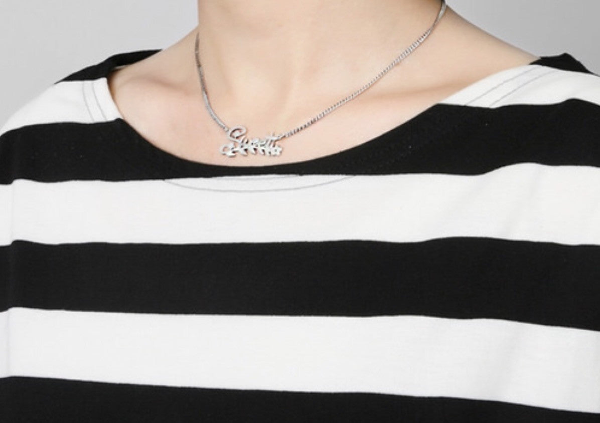 925 Sterling Silver Letter Sweet and leaf branch Necklace