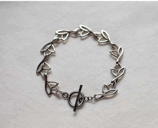 925 sterling silver dainty Leaves linked chain bracelet