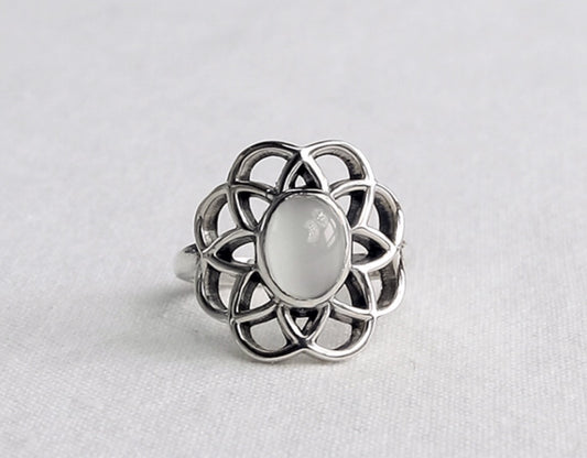 925 Sterling Silver Flower petal shape Moonstone Ring, Moonstone statement ring