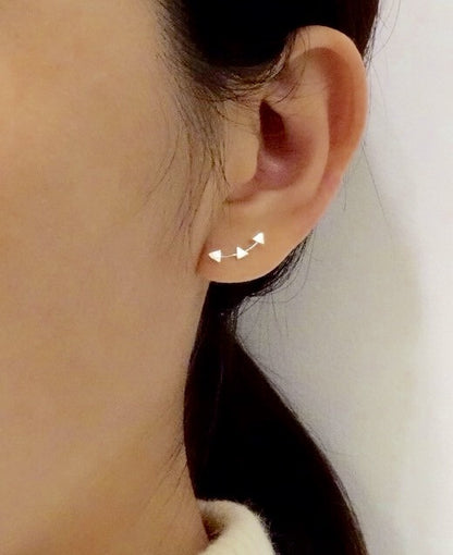 925 sterling silver Triangle ear stud,Tiny Triangles Earrings ,triple triangle earrings,Bubble Circle Earrings, triple circle line earrings, circles stud earrings