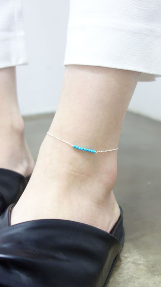 925 sterling silver Tiny Turquoise gemstone charm Anklet in 2 colors